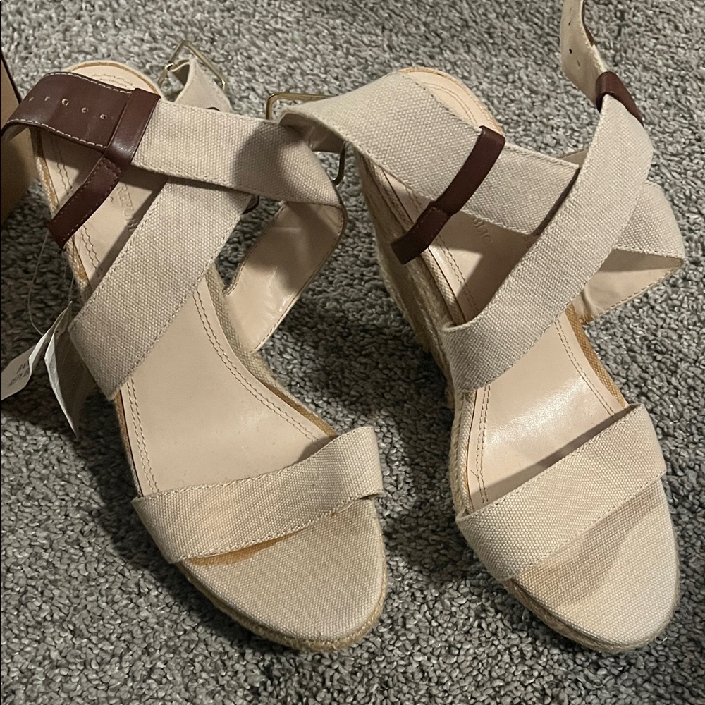 Banana Republic Cream and Brown Wedge Sandals